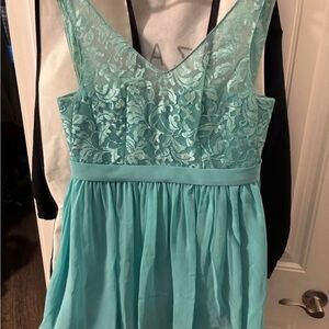 Azazie Turquoise Lace Mini Dress